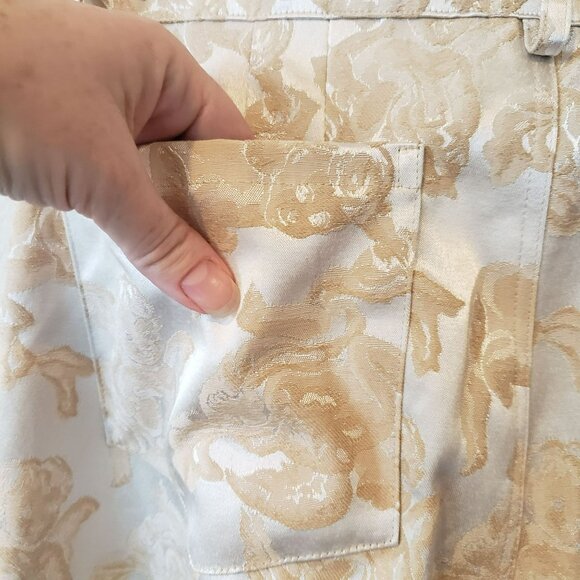 House of AAMA Mens Cherub Ogun Military Pants Tan Creme Jacquard Floral Print - Picture 14 of 15